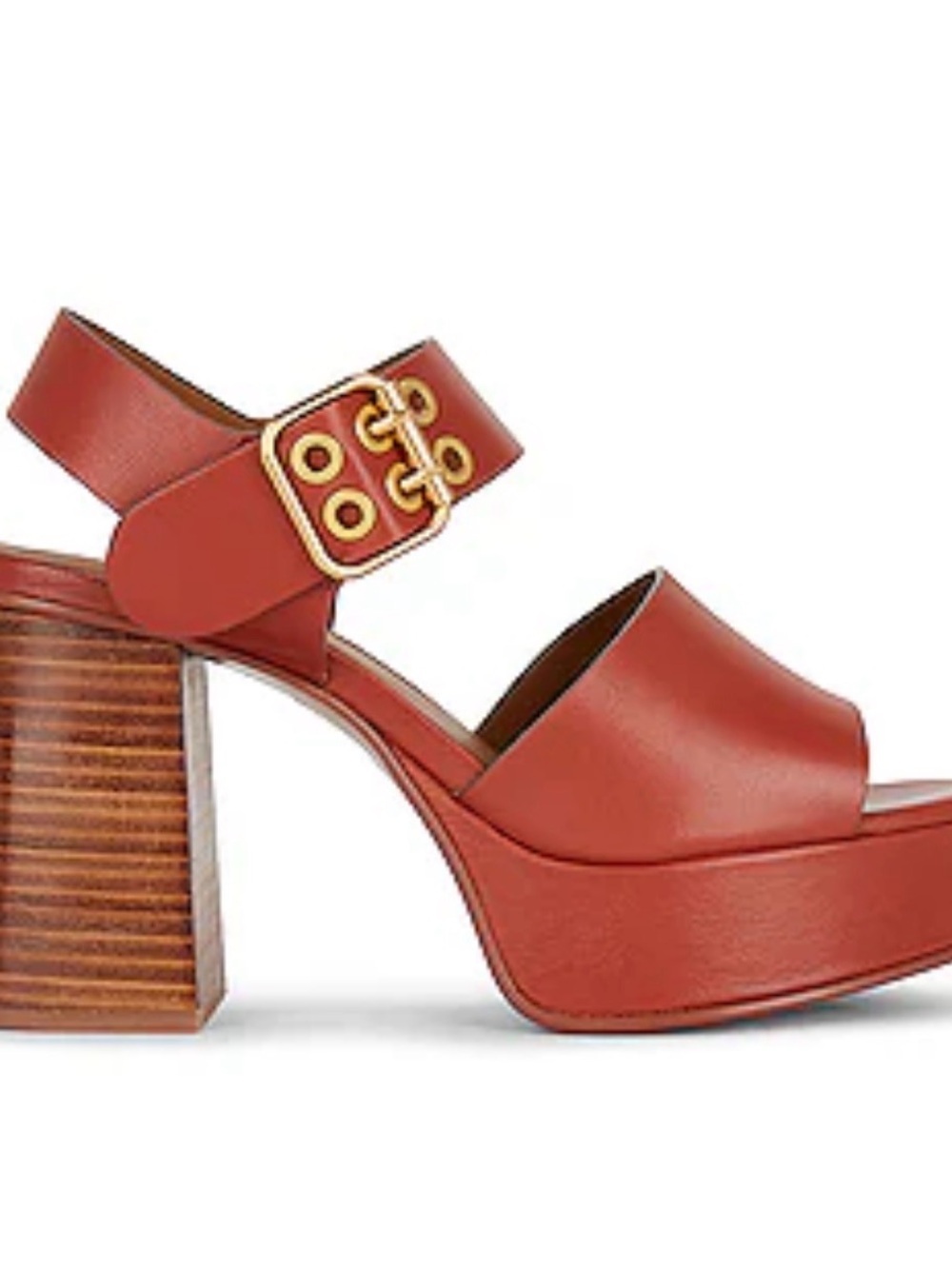 See By Chloe Lexy Leather Platform Strappy Heeled Sandals Brown Gold Size 41